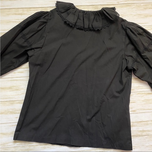 Vintage Black Collared Gothic Style College Town Blouse - Picture 2 of 8